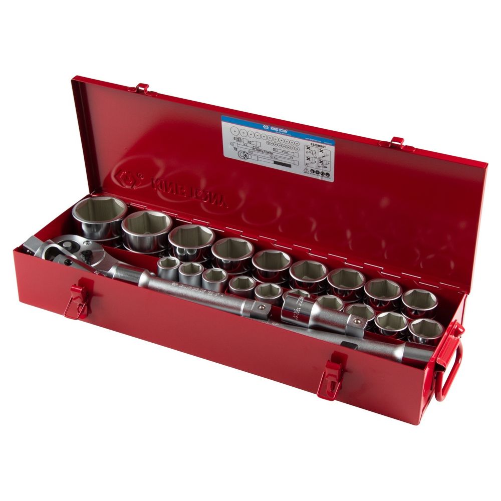 KING TONY (6325MR01) Набор торцевых головок с принадлежностями 3/4", шестигранные, 19-55 мм, 25 предмета