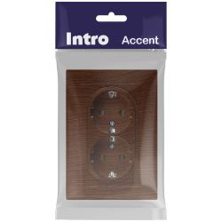 Розетка Intro Accent 6-205-10 , 2X2P+E Schuko, 16А-250В, IP20, СУ, AL/CU, венге