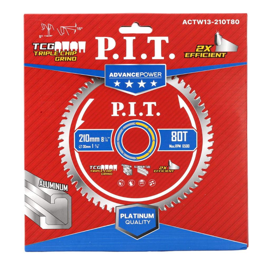 Диск пильный по алюминию P.I.T. 210x30x2.2 мм, 80T Carbide, зуб TCG 5° (ACTW13-210T80)