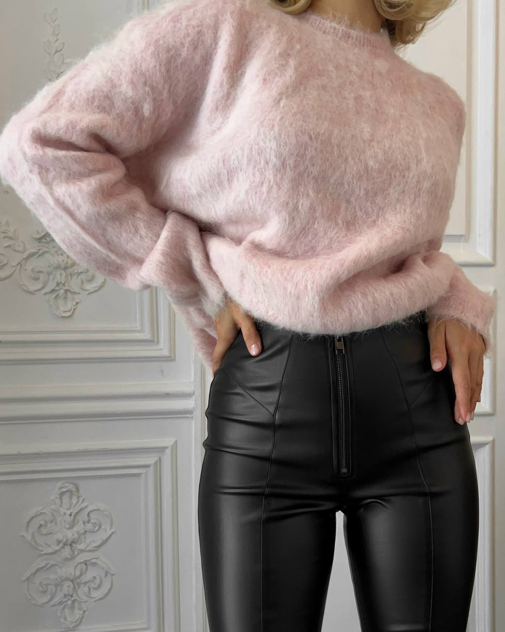 Брюки кожаные со стрелками утеплённые