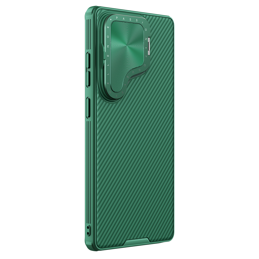 Чехол зеленого цвета (Dark Green) от Nillkin с металлической крышкой для камеры на Samsung Galaxy S25 Ultra, серия CamShield Prop Case