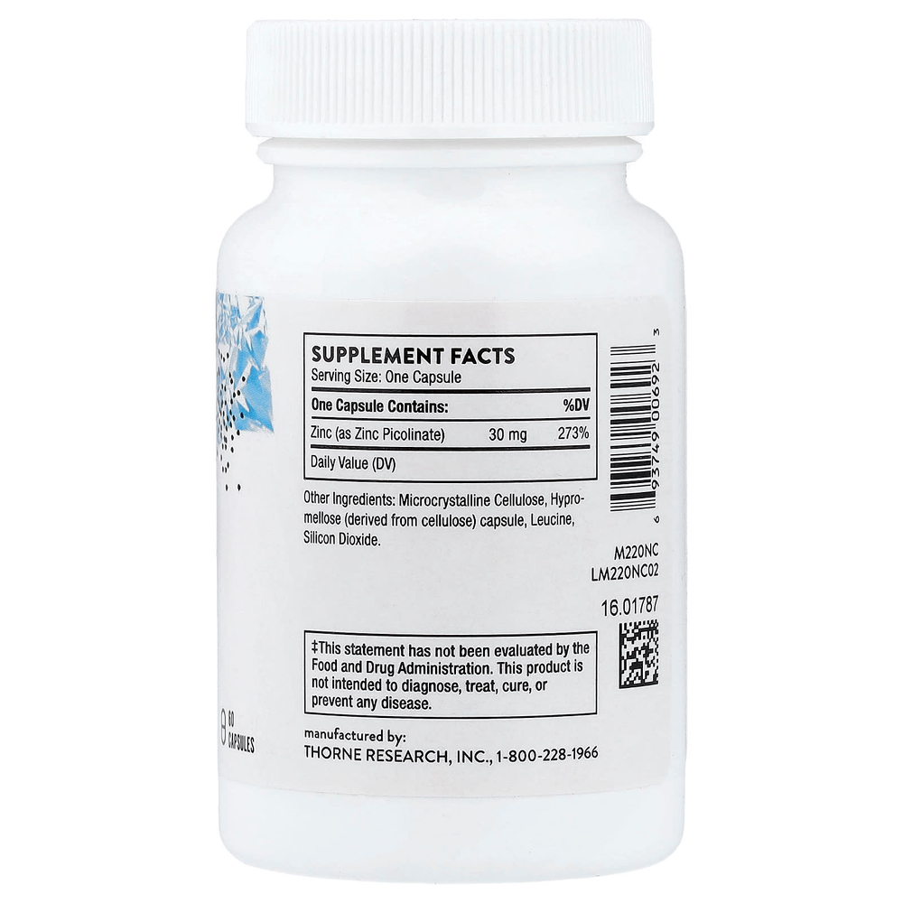 Thorne, пиколинат цинка, 30 мг, 60 капсул