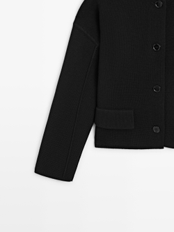 Massimo Dutti Вязаный кардиган из хлопка, черный