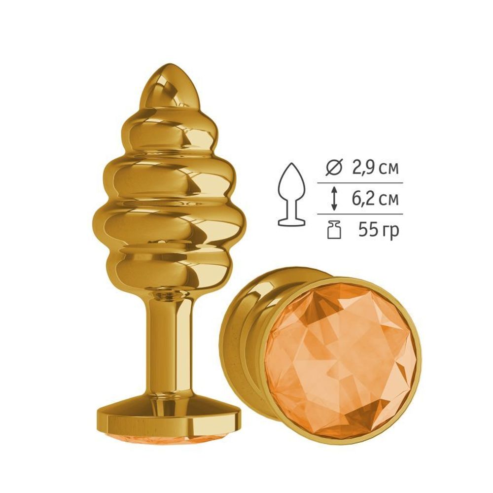 512-10 ORANGE-DD / Анальная втулка Gold Spiral с оранжевым кристаллом маленькая