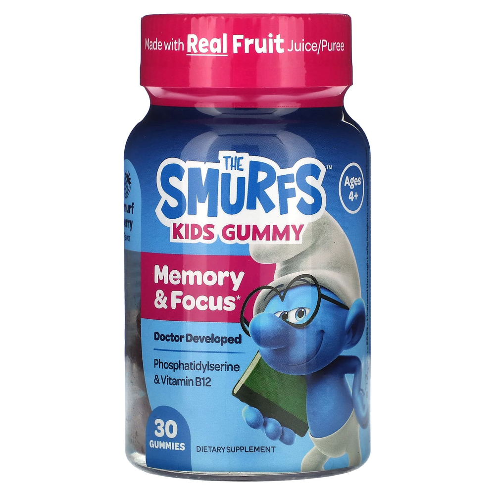The Smurfs, Kids Gummy, для памяти и концентрации, от 4 лет, смурфики, 30 жевательных таблеток