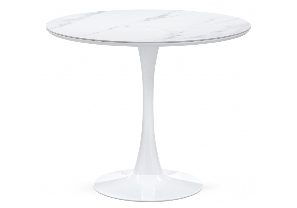 Керамический стол Woodville Тулип 90х74 белый мрамор, белый, ножки белые