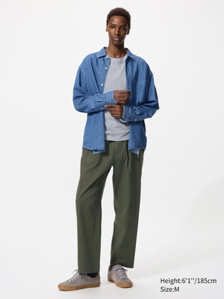 UNIQLO ЭЛАСТИЧНЫЕ БРЮКИ ДЛИНОЙ ДО ЩИКОЛОТКИ, ТЕМНО-ЗЕЛЕНЫЙ