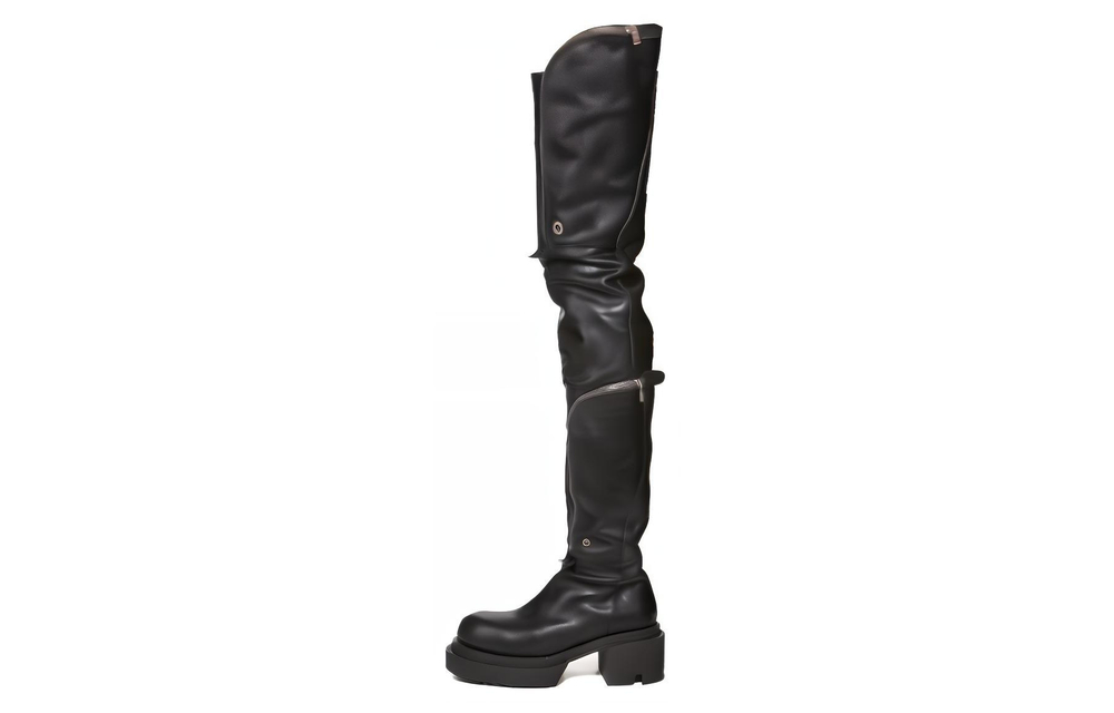 RICK OWENS/RO Top Grain Cow Leather Over the knee Boots 5cm Women"s Black