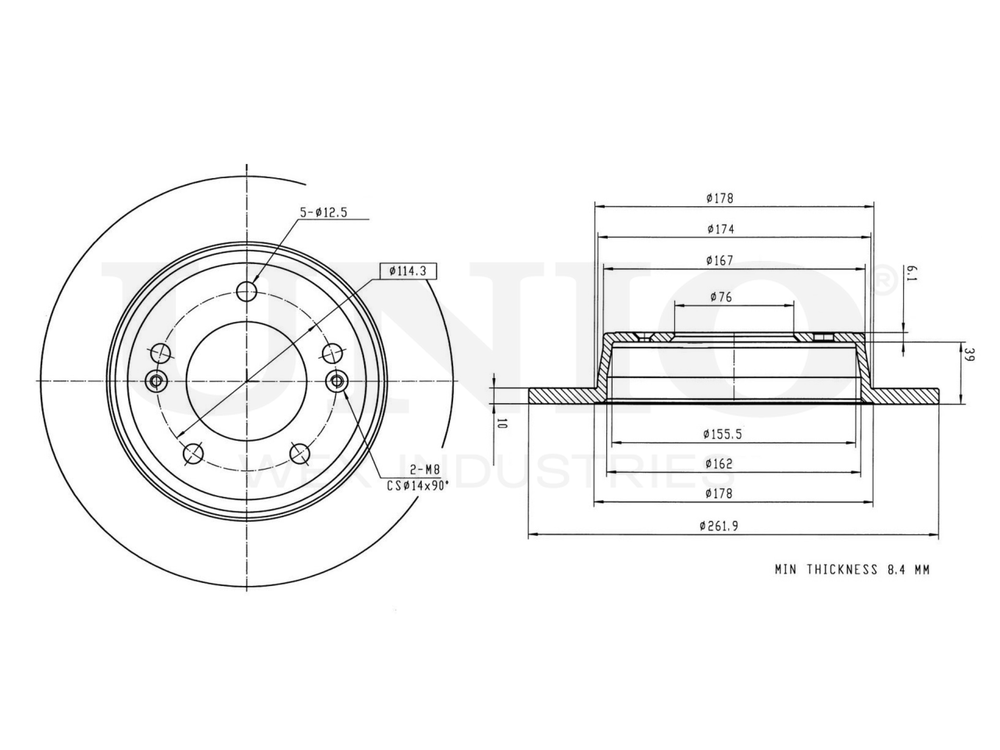 Диск тормозной задний UNIO BRD-20026