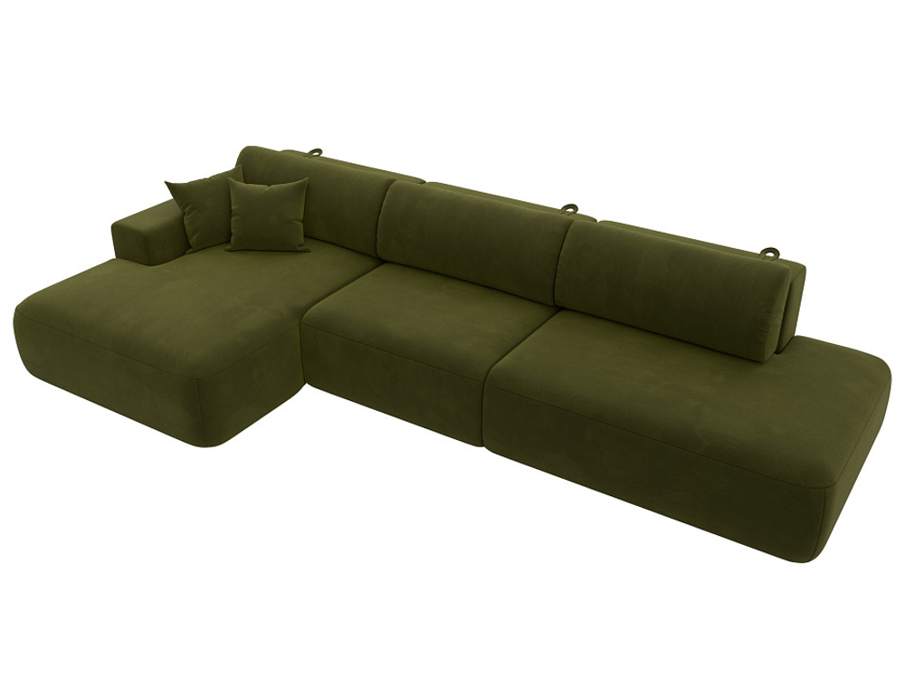 Диван угловой Лига-036 НПБ Модерн Лонг левый угол МИКРОВЕЛЬВЕТ Зеленый