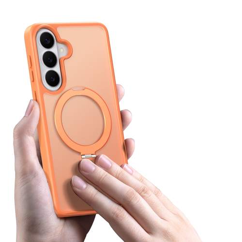 Матовый чехол оранжевый с MagSafe для Samsung Galaxy S26+ Плюс, серия Yind Series Case от Dux Ducis (версия с магнитной откидной подставкой)