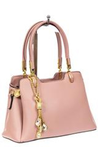 Женская сумка-трапеция из искусственной кожи с подвеской, цвет розовый