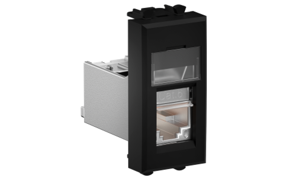 Компьютерная розетка RJ-45 модульная, кат.6 экранированная, "Avanti","Черный матовый", 1 модуль