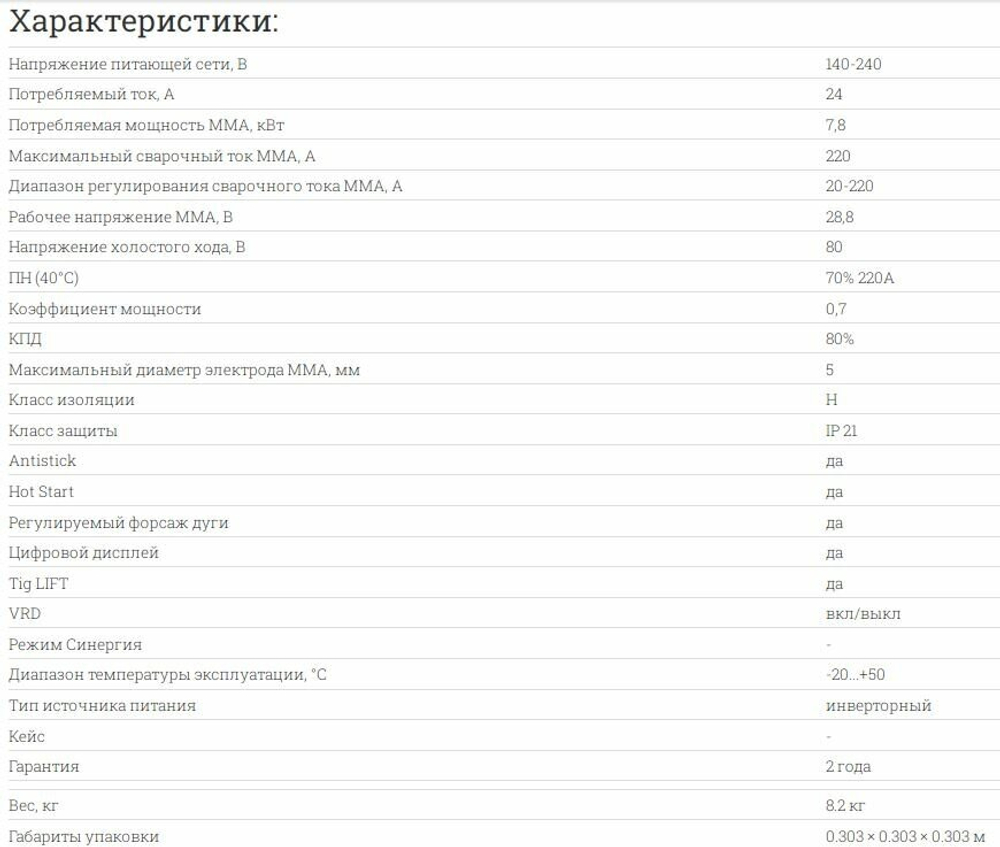 Сварочный аппарат инверторный Ресанта САИ-220ПН (ММА, 220 А, ПВ - 70%)