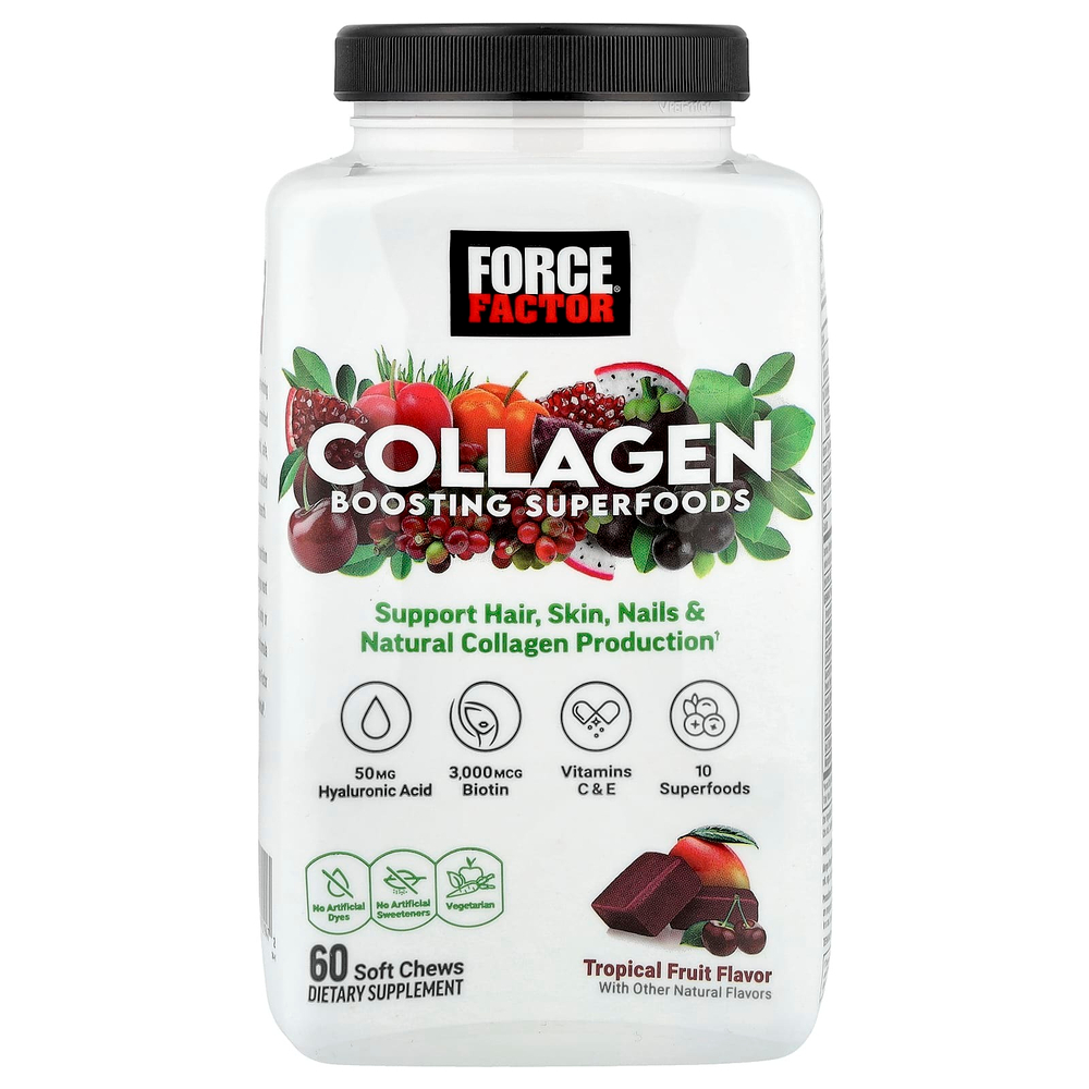 Force Factor, Суперпродукты для повышения уровня коллагена, тропические фрукты, 60 жевательных таблеток