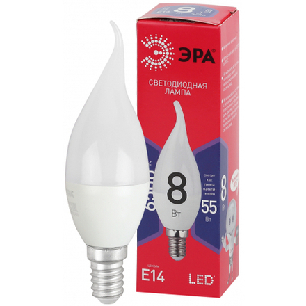 Лампочка светодиодная ЭРА RED LINE LED BXS-8W-865-E14 R E14 / Е14 8Вт свеча на ветру холодный дневной свет