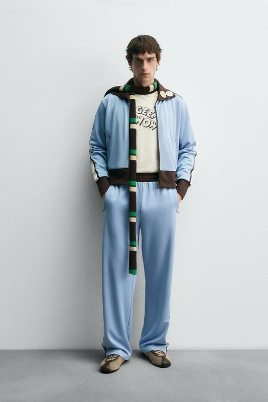 ZARA HARRY LAMBERT X DISNEY КОНТРАСТНЫЕ БРЮКИ-ДЖОГГЕРЫ, НЕБЕСНО-ГОЛУБОЙ