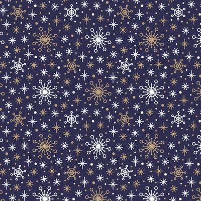 Снегопад (белые и золотые снежинки на тёмно-синем)