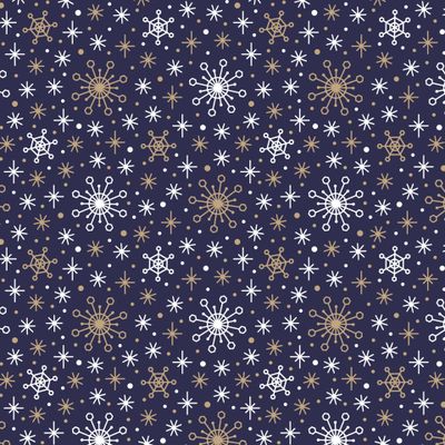 Снегопад (белые и золотые снежинки на тёмно-синем)