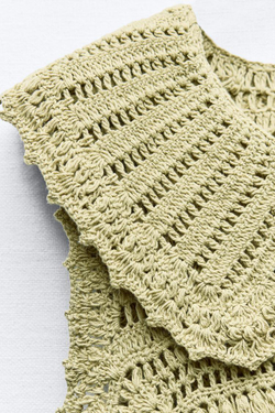 ZARA ТОП ИЗ КРУЖЕВА КРОШЕ С ЗАВЯЗКАМИ ПО БОКАМ, СВЕТЛО-ЗЕЛЕНЫЙ