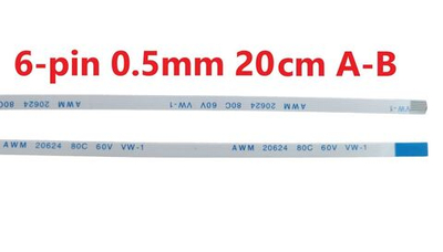 Шлейф FFC 6-pin Шаг 0.5mm Длина 20cm Обратный A-B AWM 20624 80C 60V VW-1