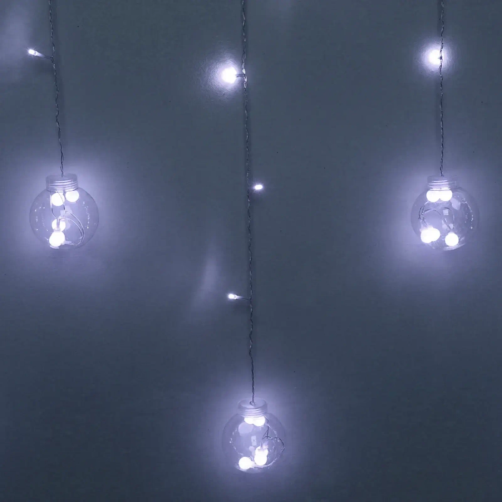 Гирлянда для дома БАХРОМА «Снежный шар» ш2,5 м* в0,6/0,8м 108 лампы LED, d-8 см, 8 реж. IP-20, Белый (возможность соединения)