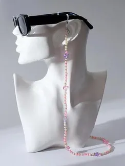 Цепочка для очков "Сердечки" объёмные, цвет розово-фиолетовый, 70 см