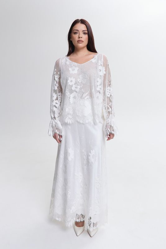 Юбка макси из кружева, молочный