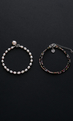 Колье Сотуар "Memo Flow" из турмалина цветного с жемчугом