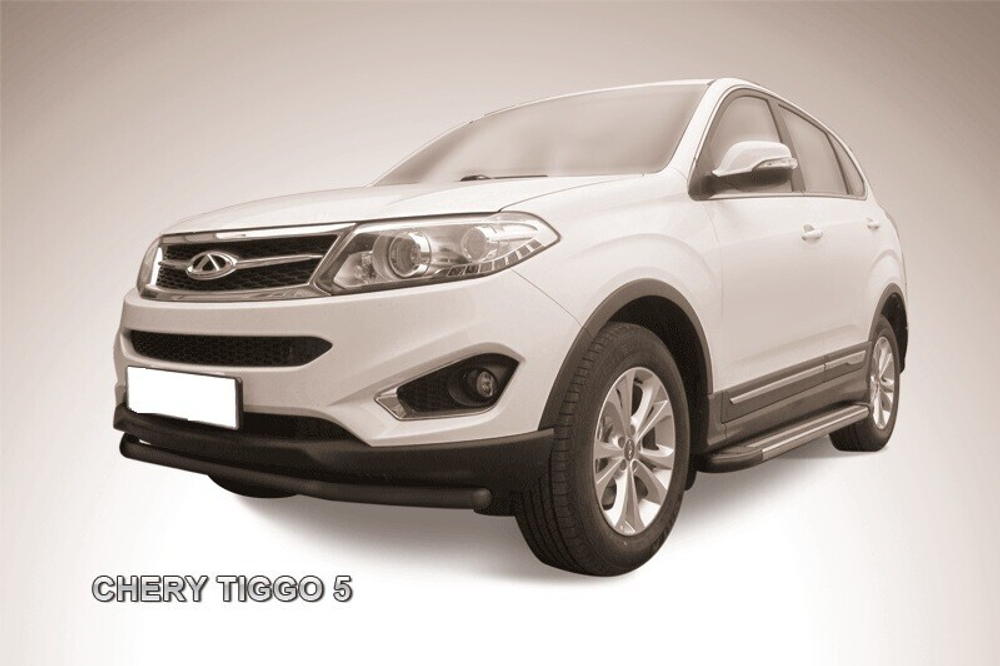 Защита заднего бампера (нержавейка) Chery Tiggo 5 (2014-2016) d57 (черный)