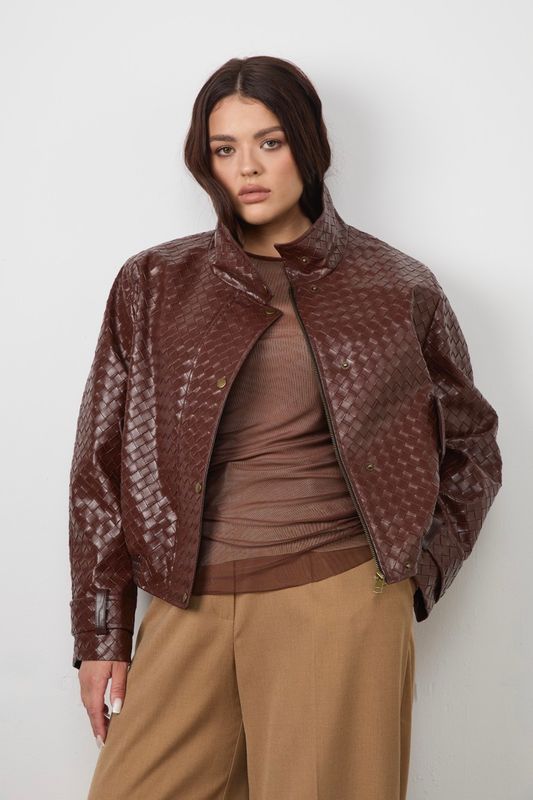Куртка-бомбер из экокожи, коричневый