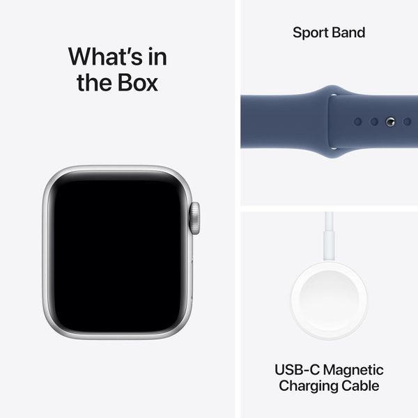 Умные часы Apple Watch SE 2024 40 мм из алюминия серебристого цвета, спортивный ремешок цвета «синий деним» (M/L)