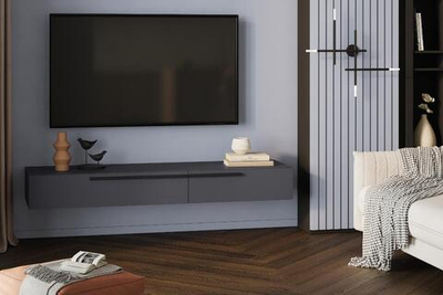 Подвесная ТВ-тумба Лорена Пакс-3 Серый Графит 162 PE 160*43*20 см, Серый   Фиеста
