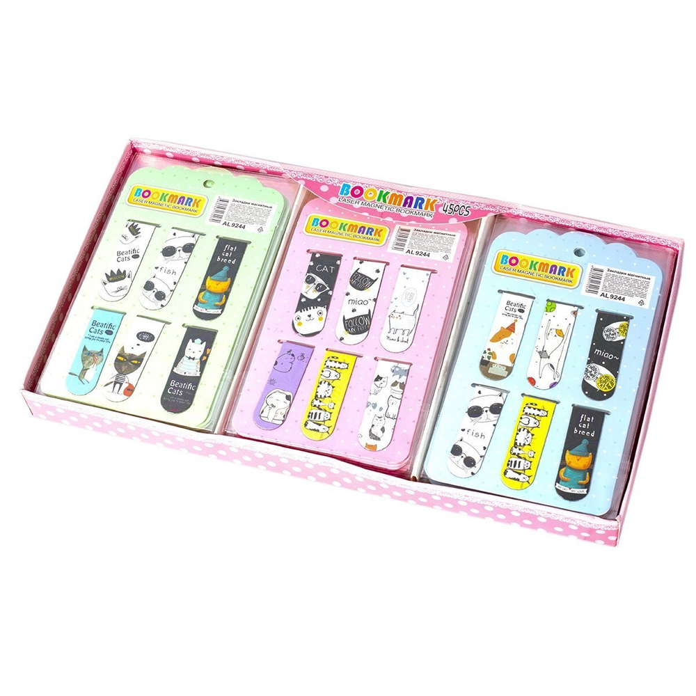 Набор магнитных закладок, Alingar, 120х20 мм, "Коты"(с надписями), 6шт. европодвес