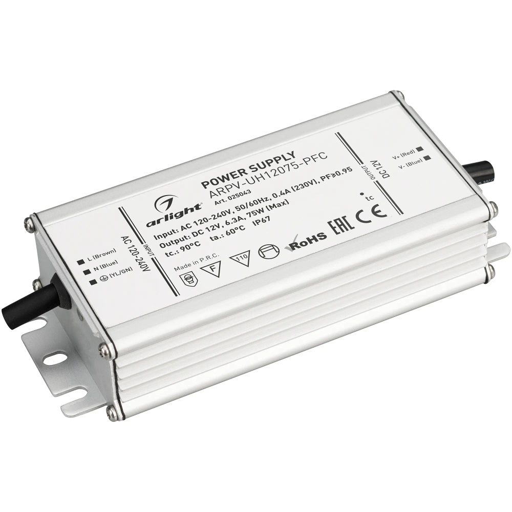 Блок питания ARPV-UH12075-PFC (12V, 6.3A, 75W) (Arlight, IP67 Металл, 7 лет) 025043