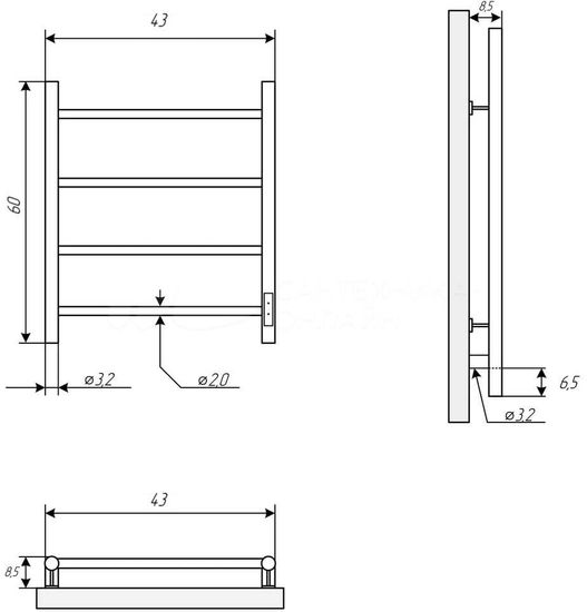 Полотенцесушитель Двин J neo 60/40 Электрический (1"-1/2" К диммер Полированный)