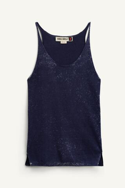 ZARA ТОП С КРУГЛЫМ ВЫРЕЗОМ, ТЕМНО-СИНИЙ
