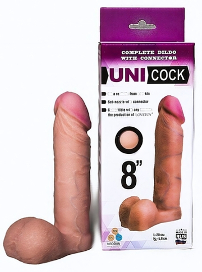 Фаллос-насадка для страпон-трусиков Uni Cock 8''(20 см , телесный ) (Цвет: телесный)