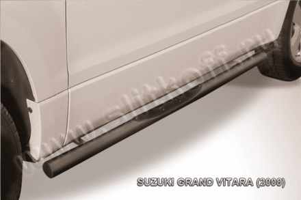 Пороги стальные Suzuki Grand Vitara 3дв (2008-2012) d76 с проступями (серебристые)