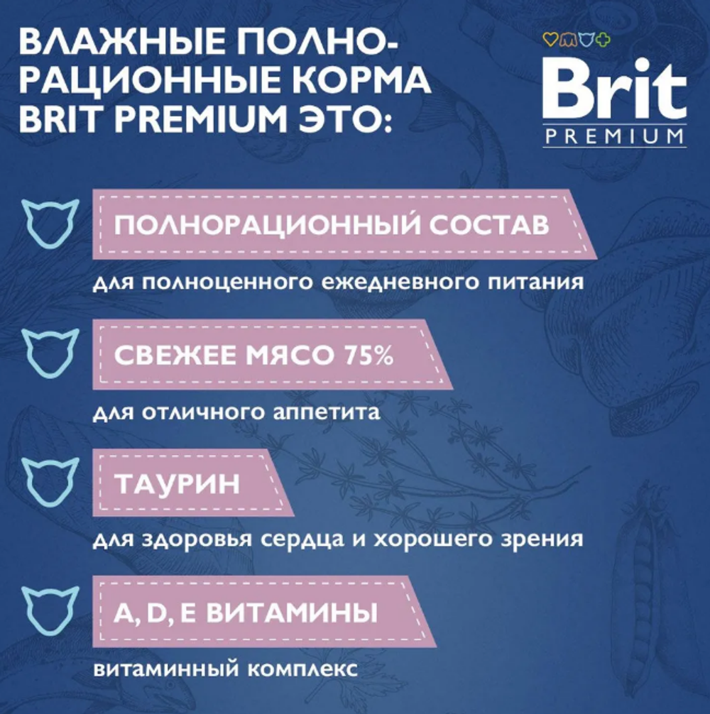 Влажный корм для котят Brit Premium 0,085кг белая рыба в соусе пауч 14 шт