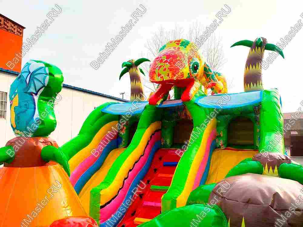 Коммерческий надувной батут "Хамелеон и динозавры" 9х5х5 м