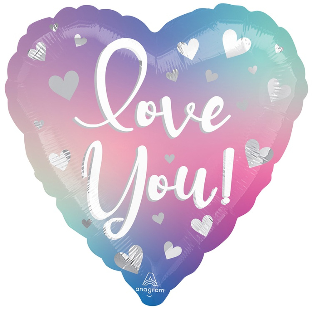 Шар Фольгированный Сердца Silver Омбре нежное (Ассорти)