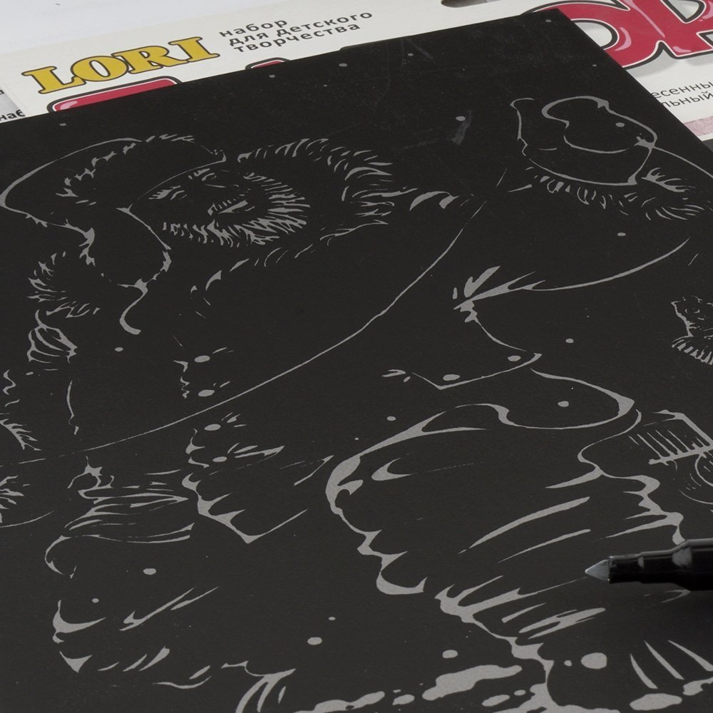 Гравюра с эффектом голографик Lori, А4, картонный конверт, "Зимняя рыбалка"