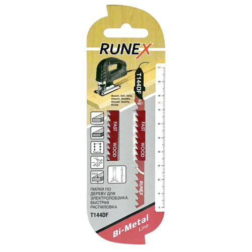 Пилки би-металл 100x75 мм 6з/д(древес.,ДСП,фанера h=6-60mm) быстр.распил.T144DF 2шт/уп "Runex"