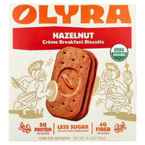 Olyra, печенье с кремом для завтрака, со вкусом фундука, 4 упаковки On the Go по 37,5 г (1,32 унции)
