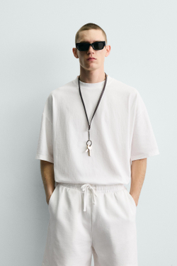 ZARA БАЗОВАЯ ФУТБОЛКА RELAXED FIT С ЭФФЕКТОМ ПОТЕРТОСТИ, БЕЛЫЙ