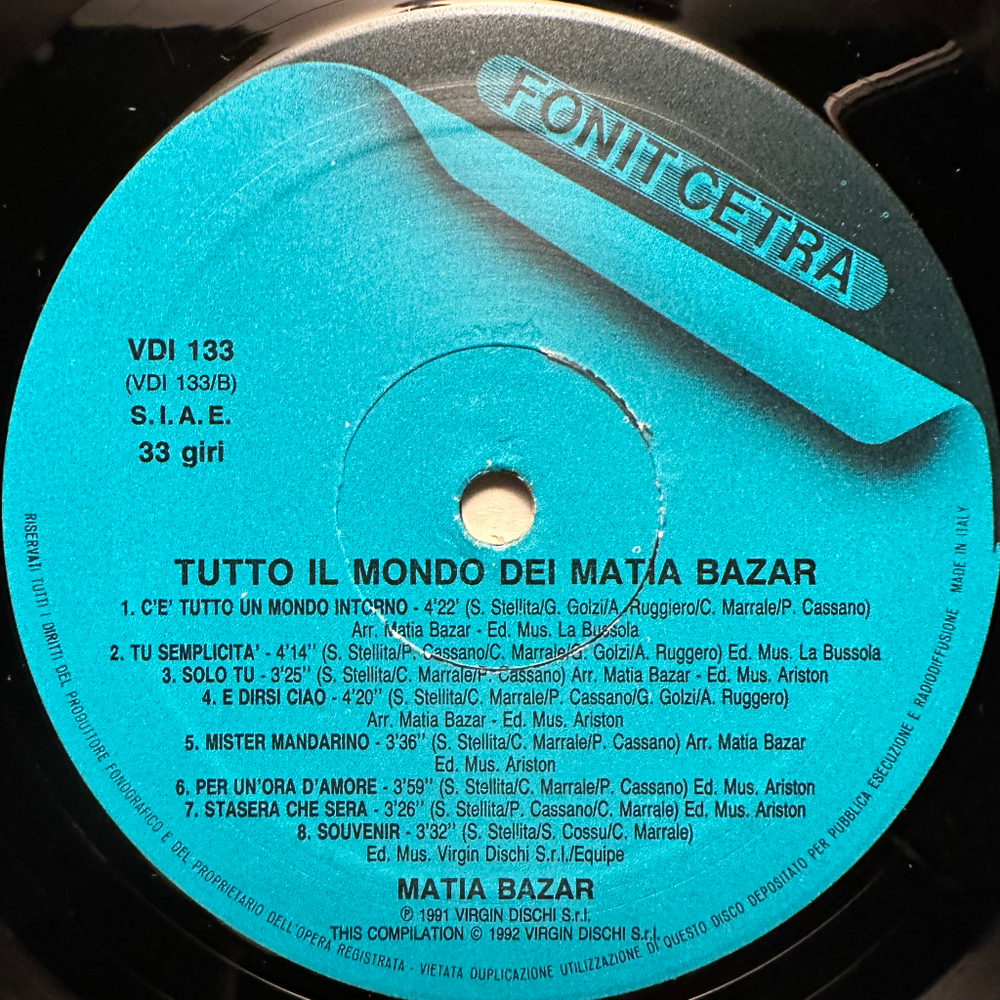 Matia Bazar - Tutto Il Mondo Dei Matia Bazar (Италия 1992г.)