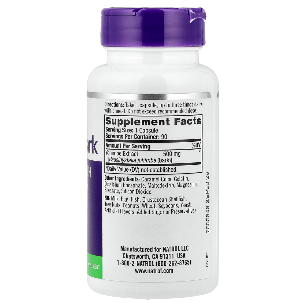Natrol, кора йохимбе, 500 мг, 90 капсул