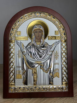Покрова, икона арочная, красное дерево 150х200
