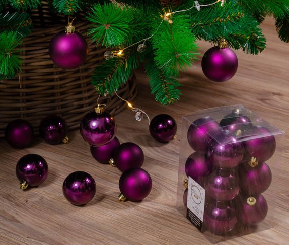 Набор пластиковых шаров Дивный 60 мм, пурпурный, 12 шт, Kaemingk (022001)